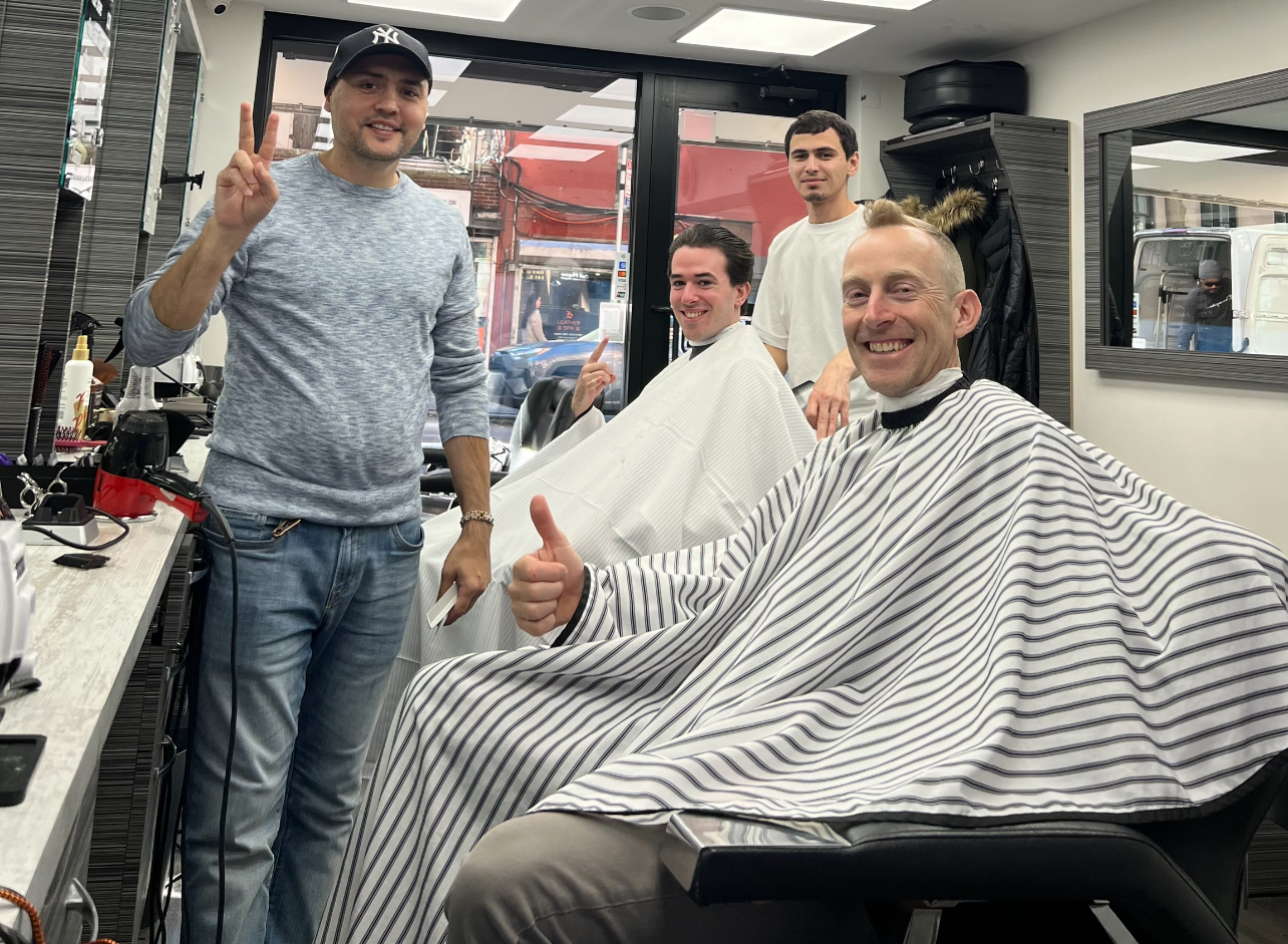 happy customers at dasit barbershop in new york city after a beard trim and haircut